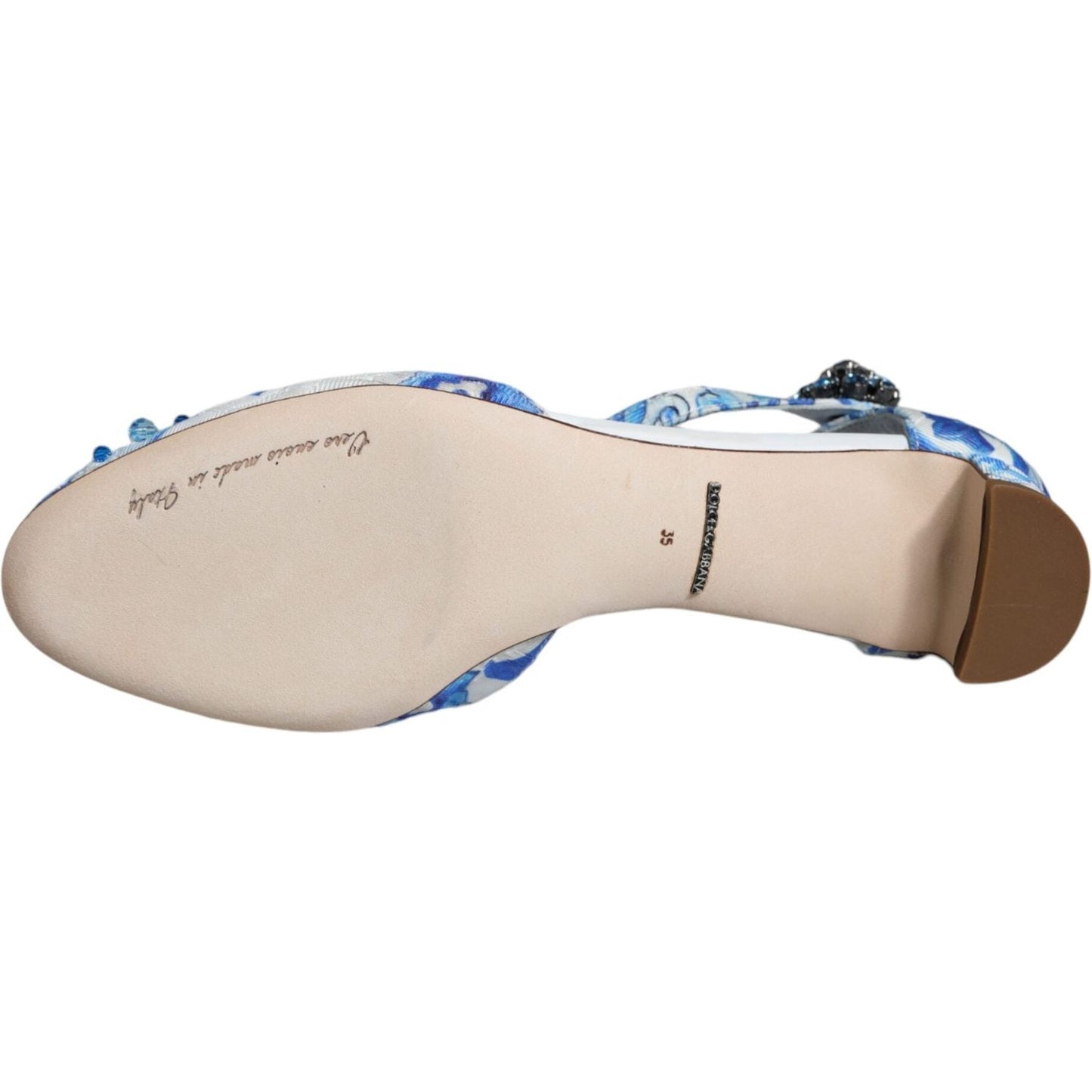 Dolce & Gabbana White Blue Majolica Print Ankle Strap Sandals Shoes