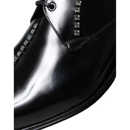Dolce & Gabbana Black Leather Crystal Dress Formal Shoes