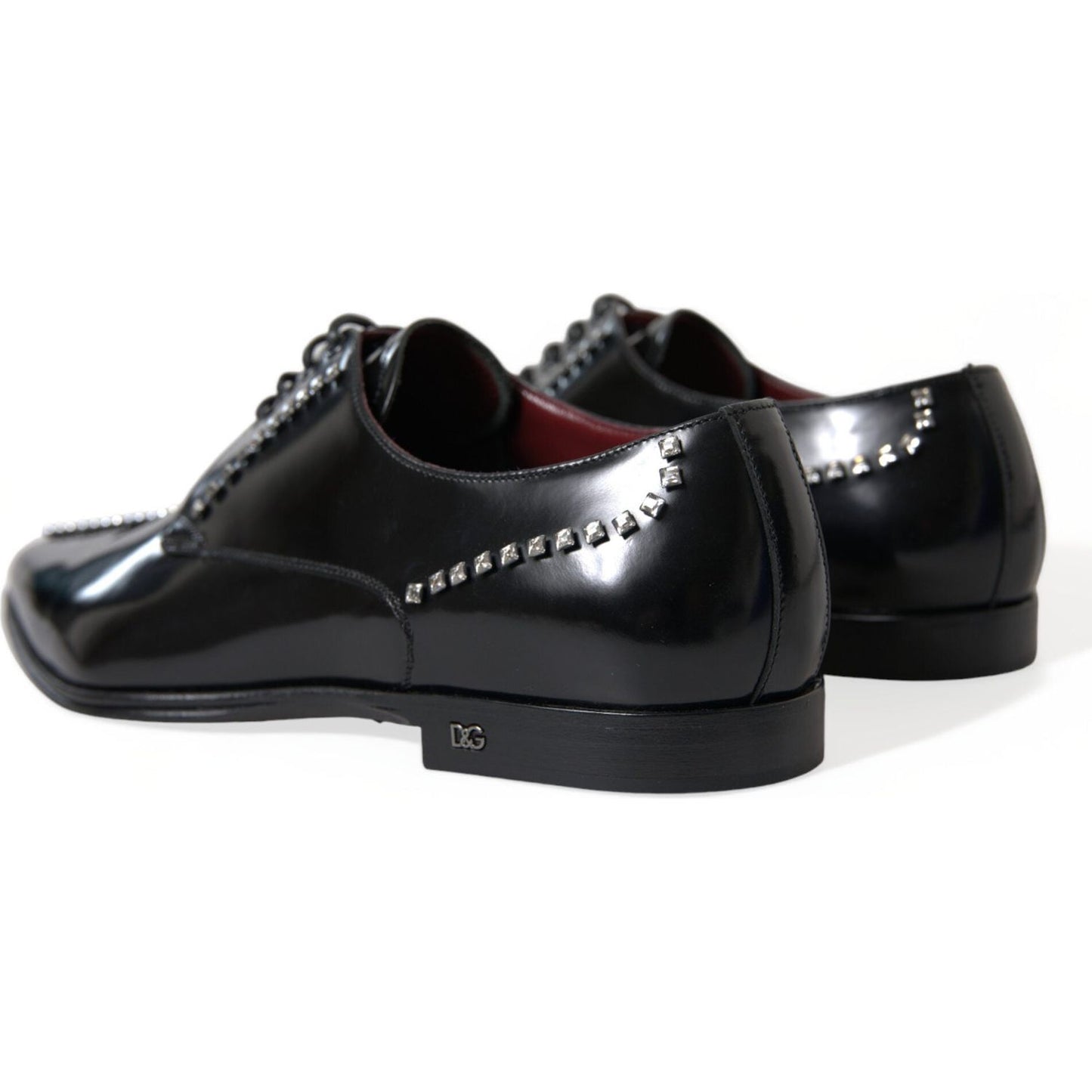 Dolce & Gabbana Black Leather Crystal Dress Formal Shoes