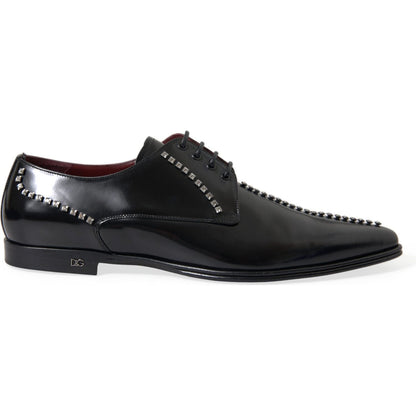 Dolce & Gabbana Black Leather Crystal Dress Formal Shoes