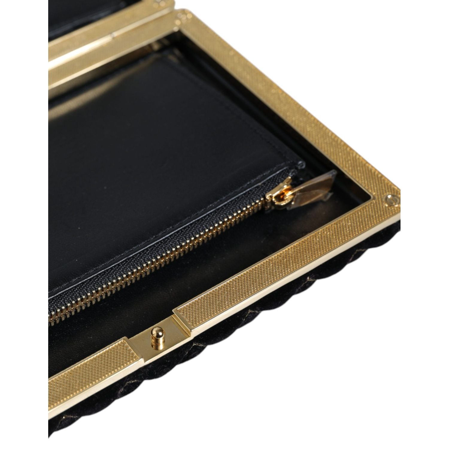 Dolce & Gabbana Bordeaux Black Velvet Gold Frame Clutch Evening Purse Bag