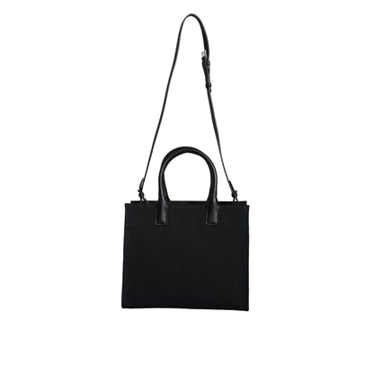 Versace Black Top Handle Canvas Leather Logo Crossbody Tote Bag