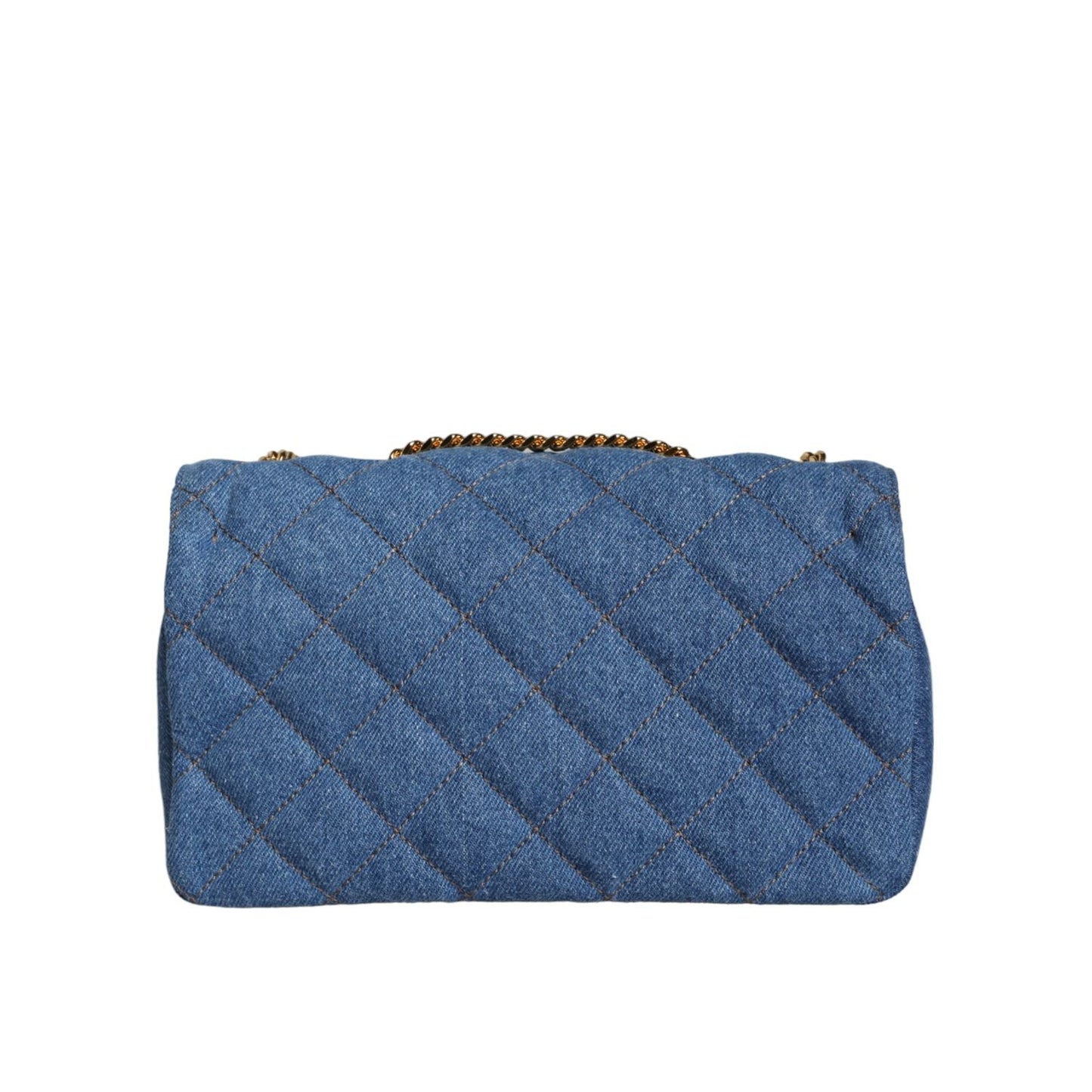Versace Blue Quilted Denim Leather Crossbody Shoulder Bag