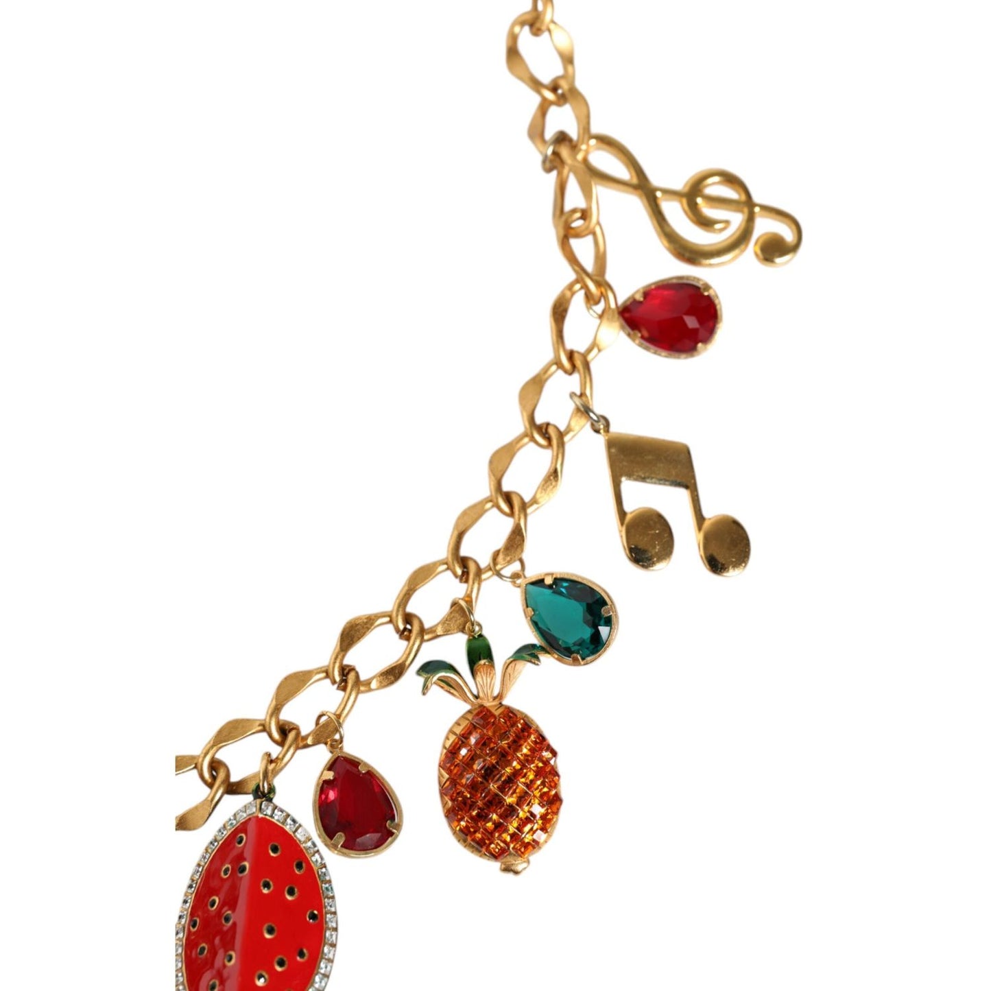 Dolce & Gabbana Gold Tone Brass Fruity Crystal Embellished Waist Chain Belt