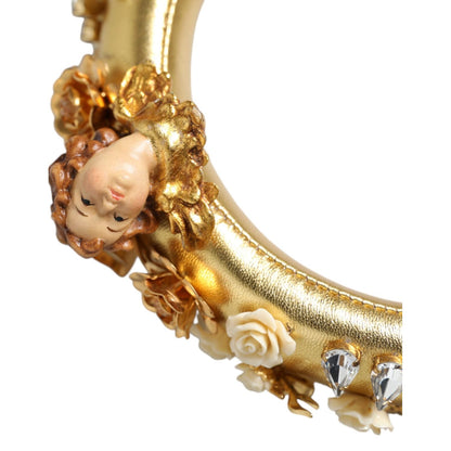 Dolce & Gabbana Gold Leather Floral Crystal Angel Headphones