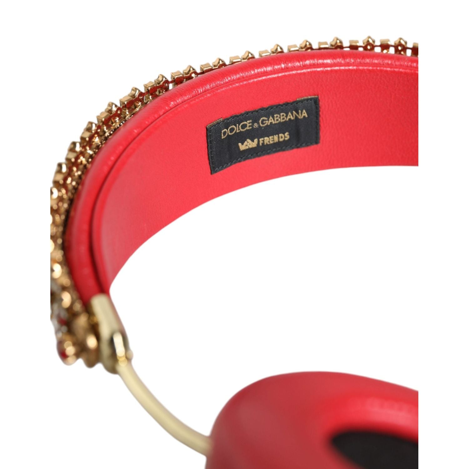 Dolce & Gabbana Red Nappa Leather Floral Crystal Headphone