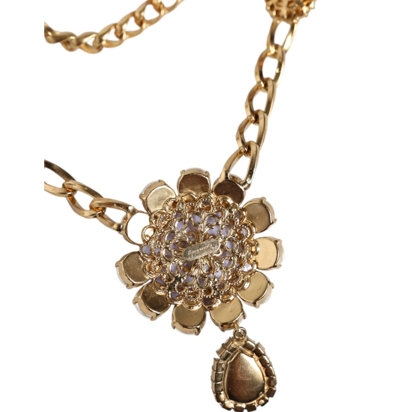 Dolce & Gabbana Gold Tone Floral Crystals Embellished Layered Necklace