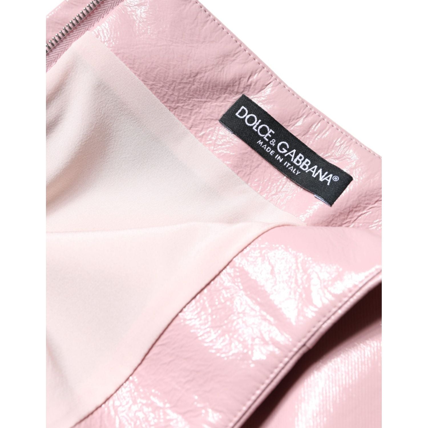 Dolce & Gabbana Glossy Pink Cotton High Waist Mini Skirt