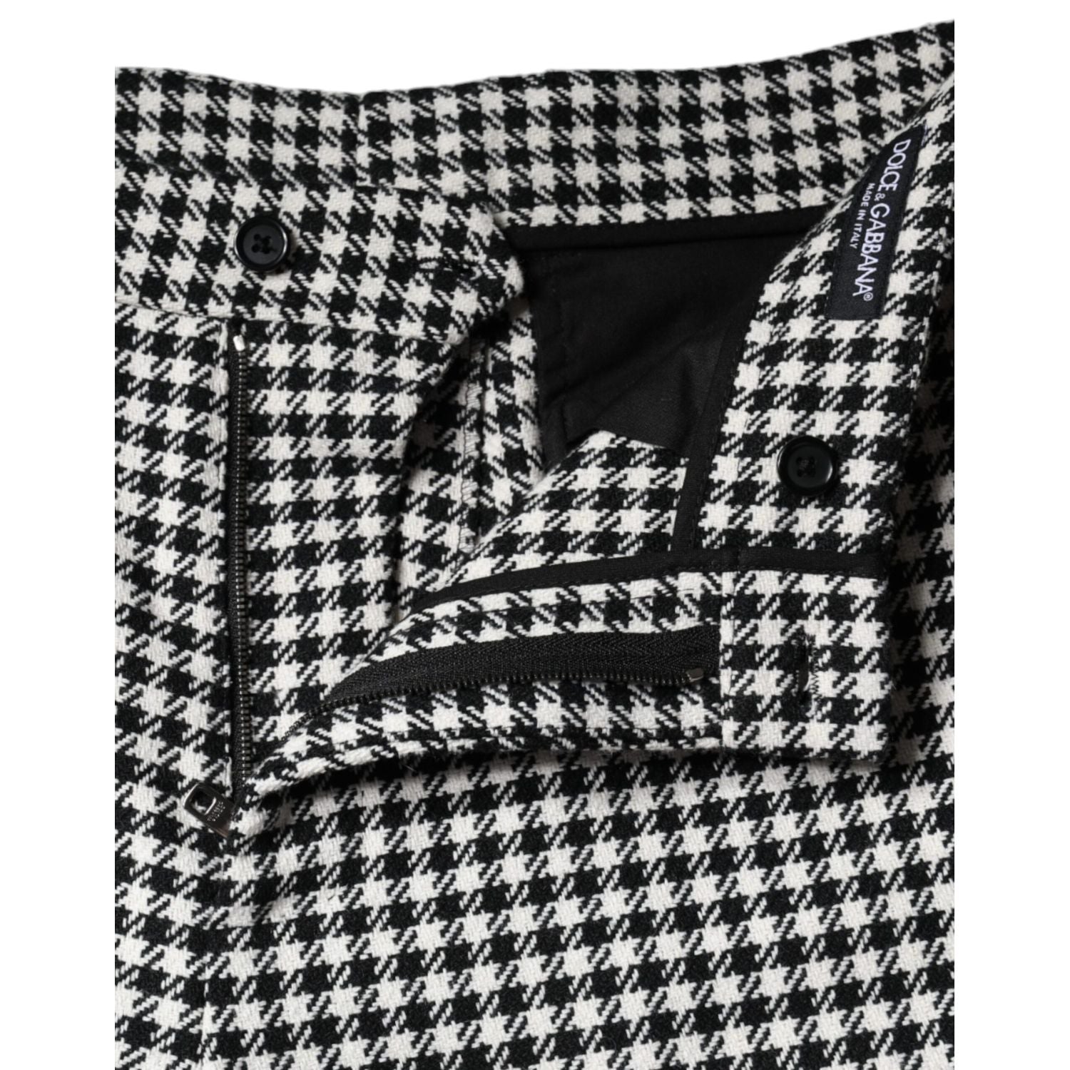 Dolce & Gabbana Black White Houndstooth Cropped Wide Leg Pants