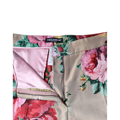 Dolce & Gabbana Beige Floral Jacquard High Waist Tapered Pants