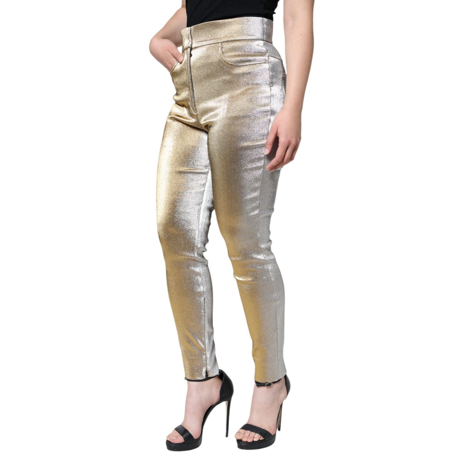 Dolce & Gabbana Metallic Gold High Waist Skinny Pants