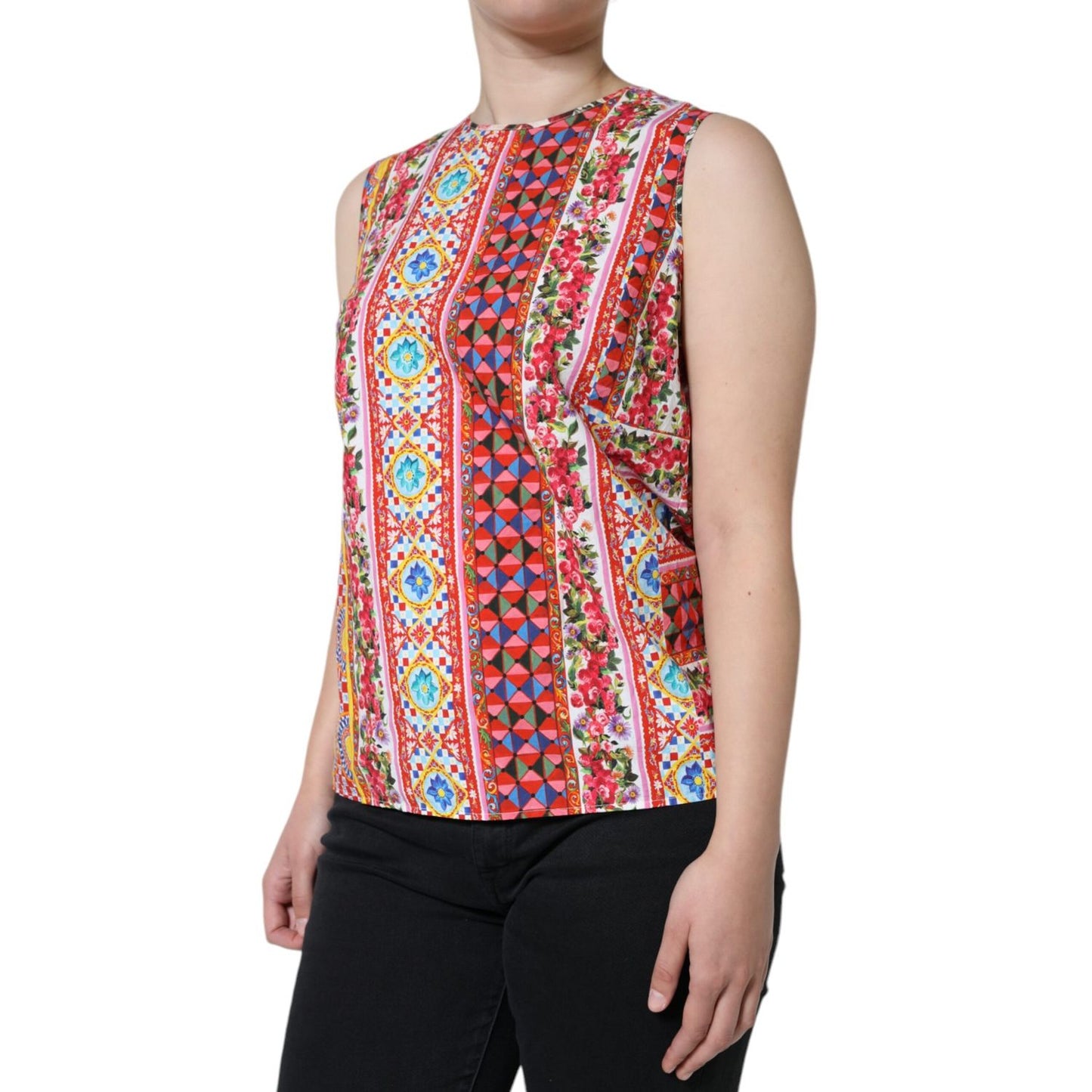 Dolce & Gabbana Multicolor Cotton Carretto Floral Tank Top