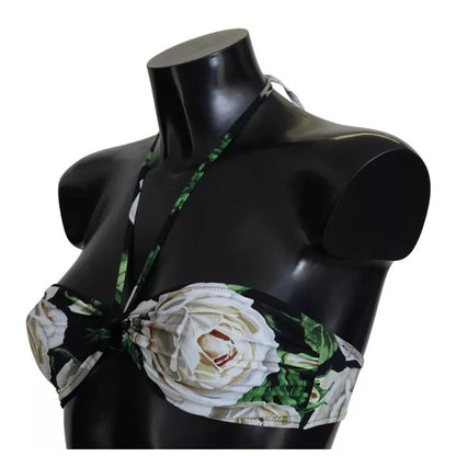 Dolce & Gabbana Black Floral Halter Beachwear Swimwear Bikini Top