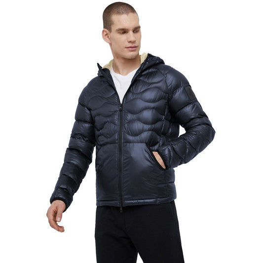 Refrigiwear Blue Nylon Men Jacket with Slim Fit and Feather Padding