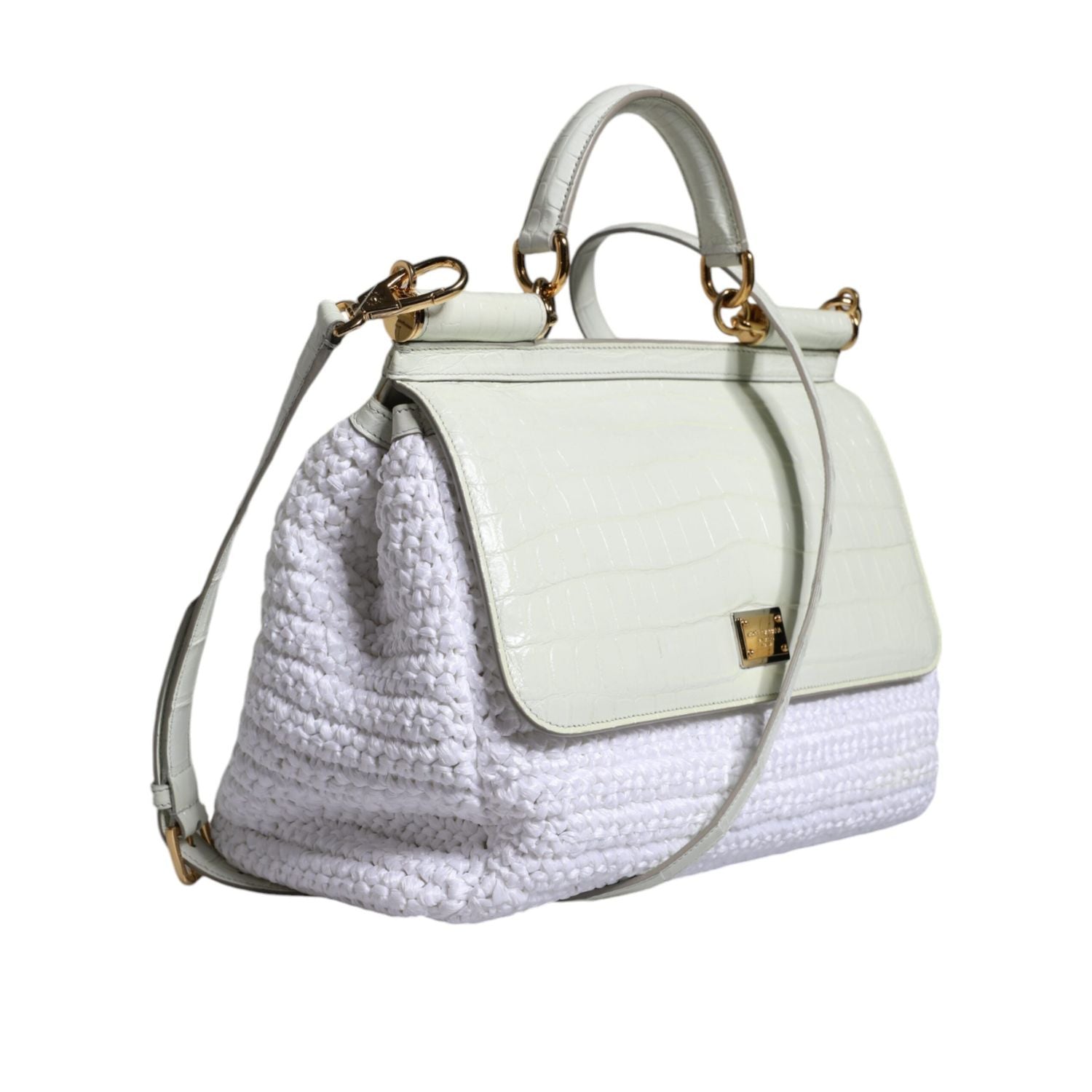 Dolce & Gabbana White Rafia Leather SICILY Crossbody Bag