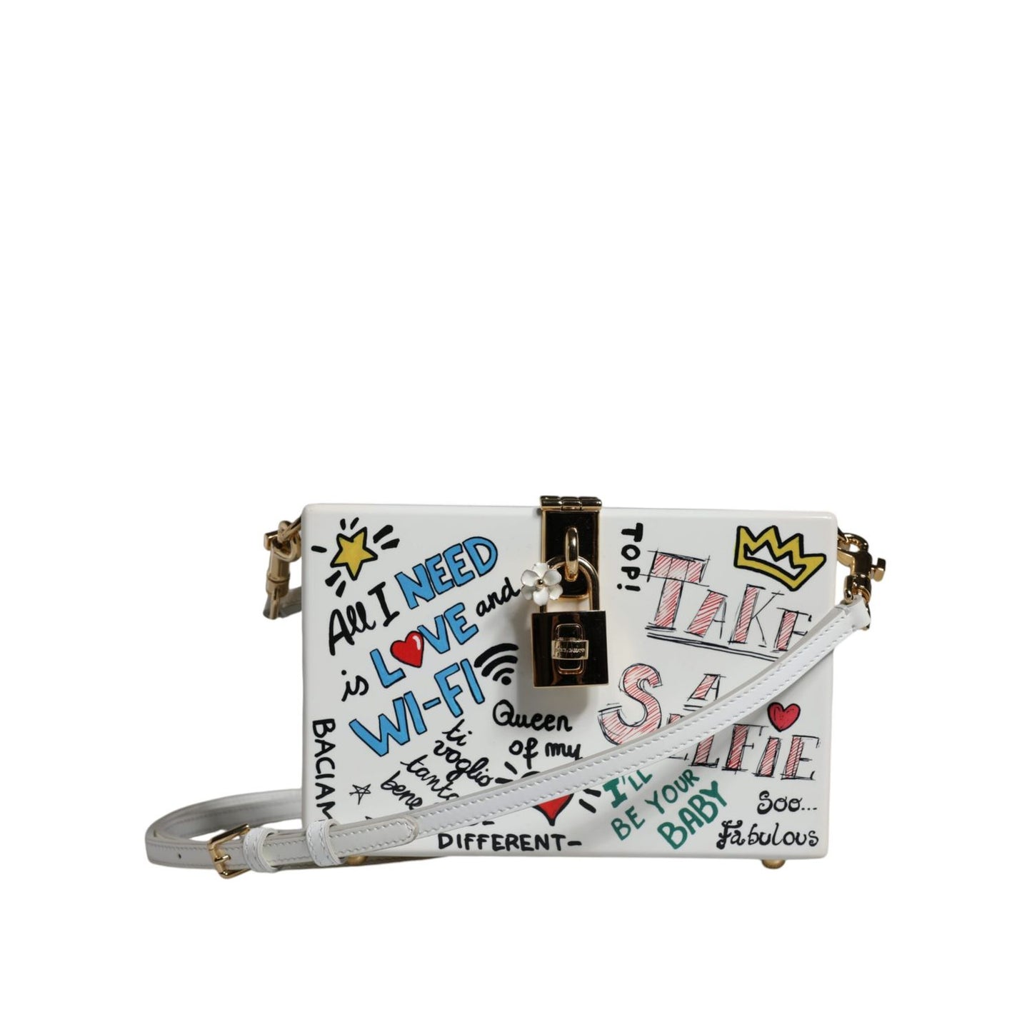 Dolce & Gabbana White Graffiti Print Clutch Crossbody Bag