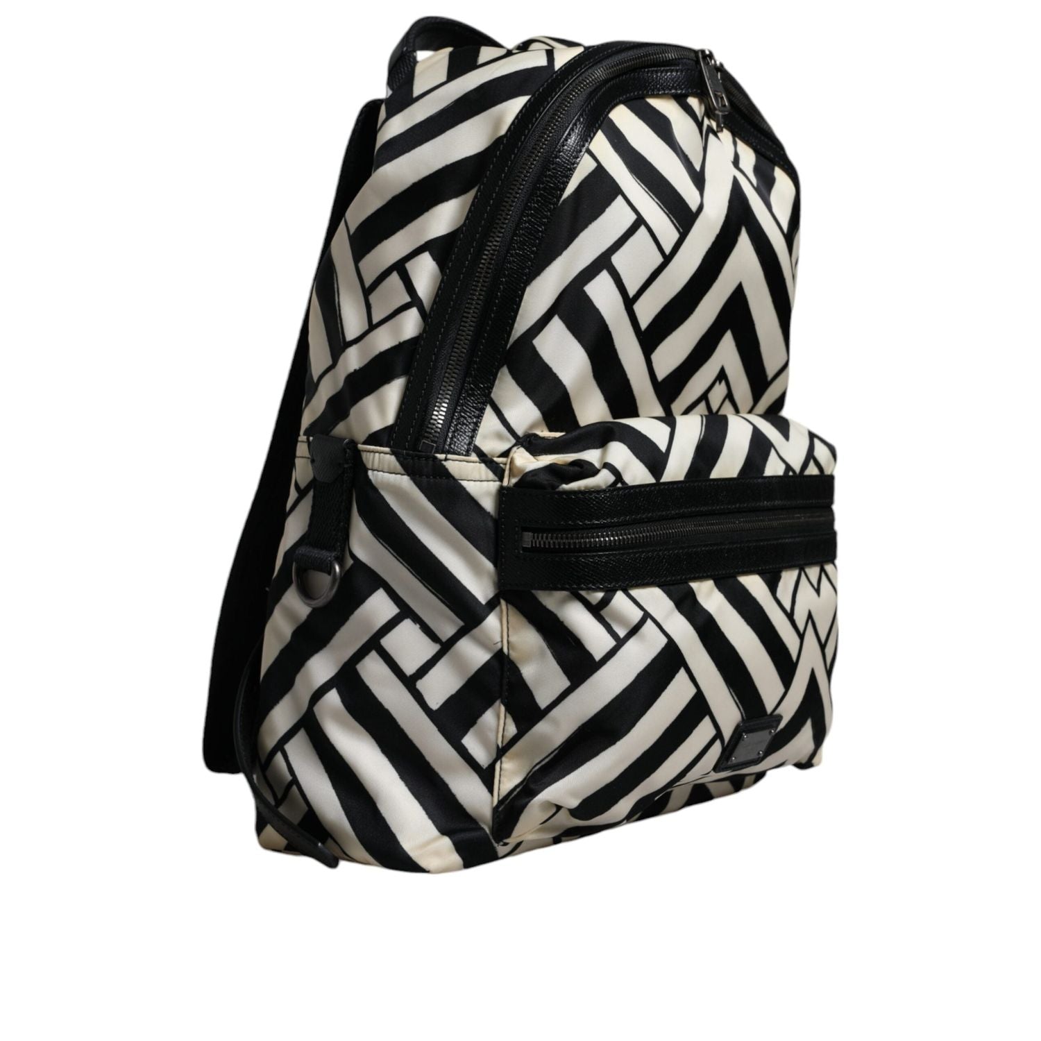 Dolce & Gabbana Black White Nylon Leather Travel Back Pack Bag