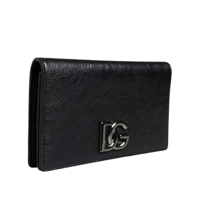 Dolce & Gabbana Black Leather DG Logo Bifold Card Slot Crossbody Bag