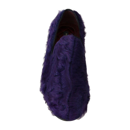Dolce & Gabbana Purple Sheep Fur Leather Loafers