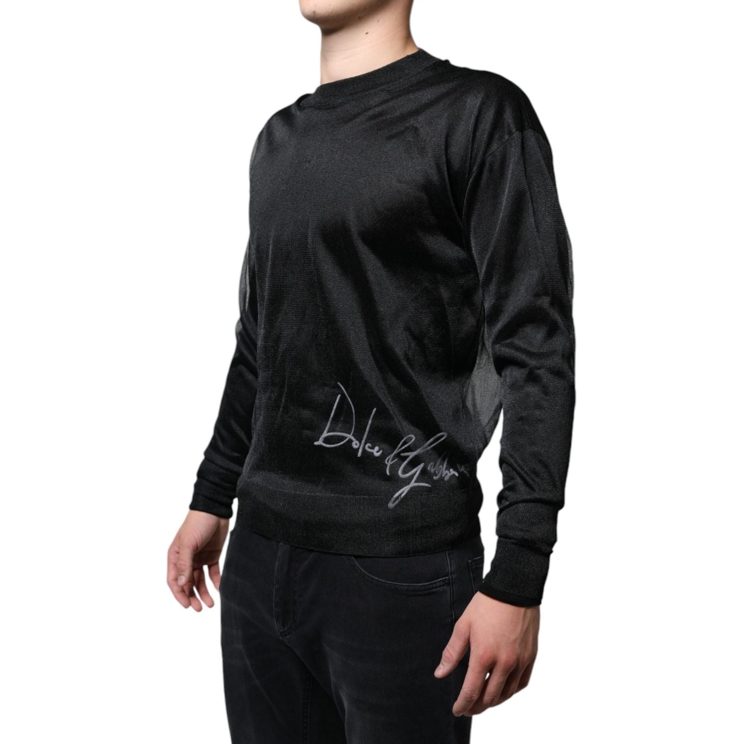 Dolce & Gabbana Black Polyester Pullover Sweatshirt Sweater