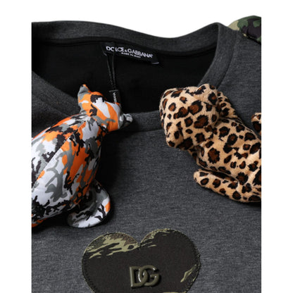 Dolce & Gabbana Gray Camouflage Animal Stuff Cotton T-shirt