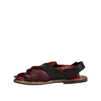 Dolce & Gabbana Black Red Gazelle Hair Leather Sandals Shoes