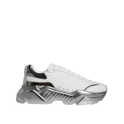 Dolce & Gabbana White Silver Daymaster Low Top Sneakers Shoes