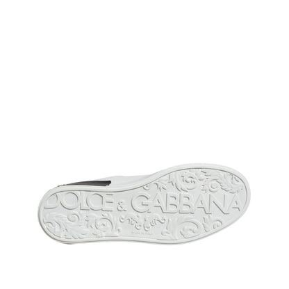 Dolce & Gabbana Black Leather Logo Portofino Sneaker Shoes