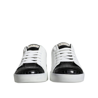 Dolce & Gabbana Black Leather Logo Portofino Sneaker Shoes
