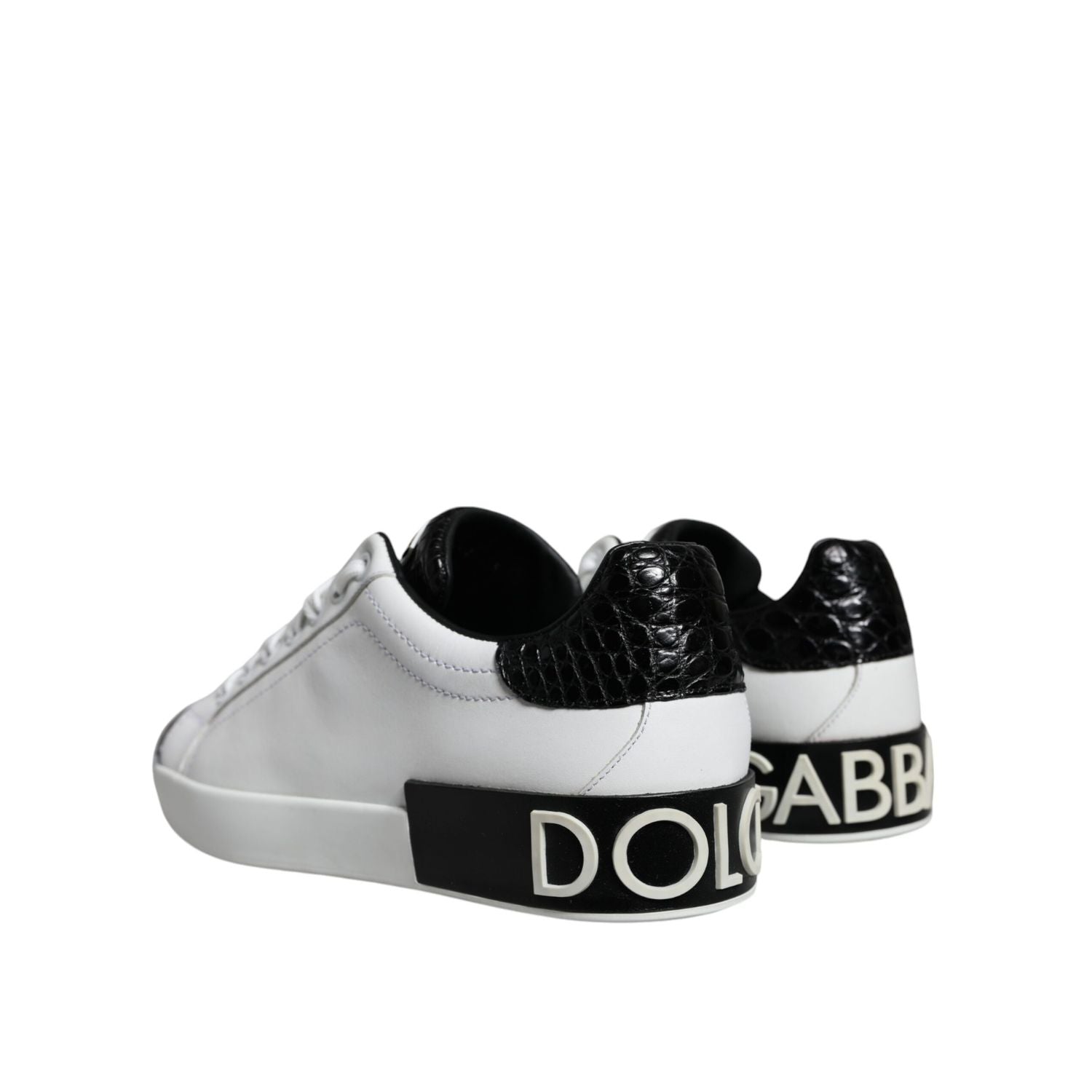 Dolce & Gabbana Black Leather Logo Portofino Sneaker Shoes