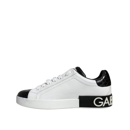 Dolce & Gabbana Black Leather Logo Portofino Sneaker Shoes