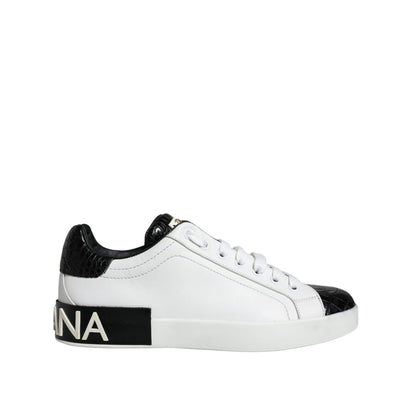 Dolce & Gabbana Black Leather Logo Portofino Sneaker Shoes