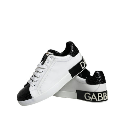 Dolce & Gabbana Black Leather Logo Portofino Sneaker Shoes