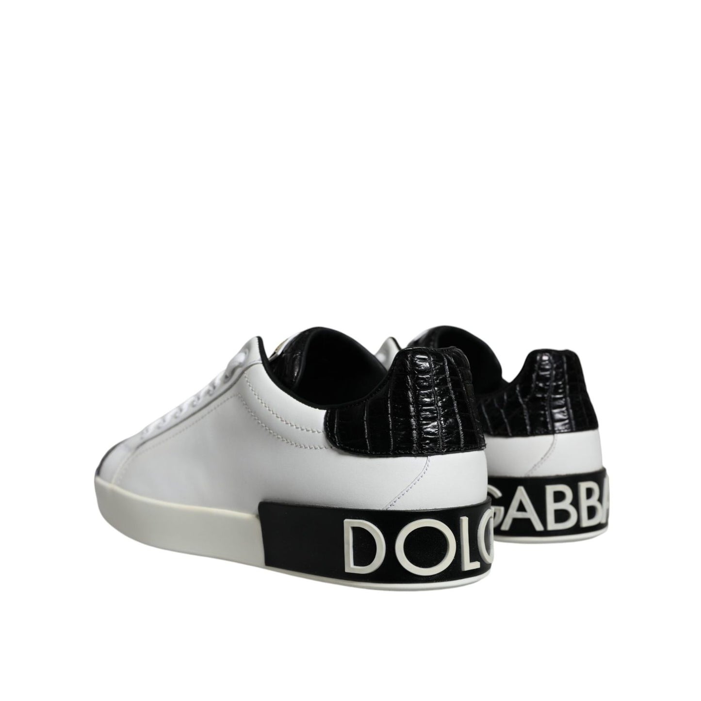 Dolce & Gabbana Black Leather Logo Portofino Sneaker Shoes
