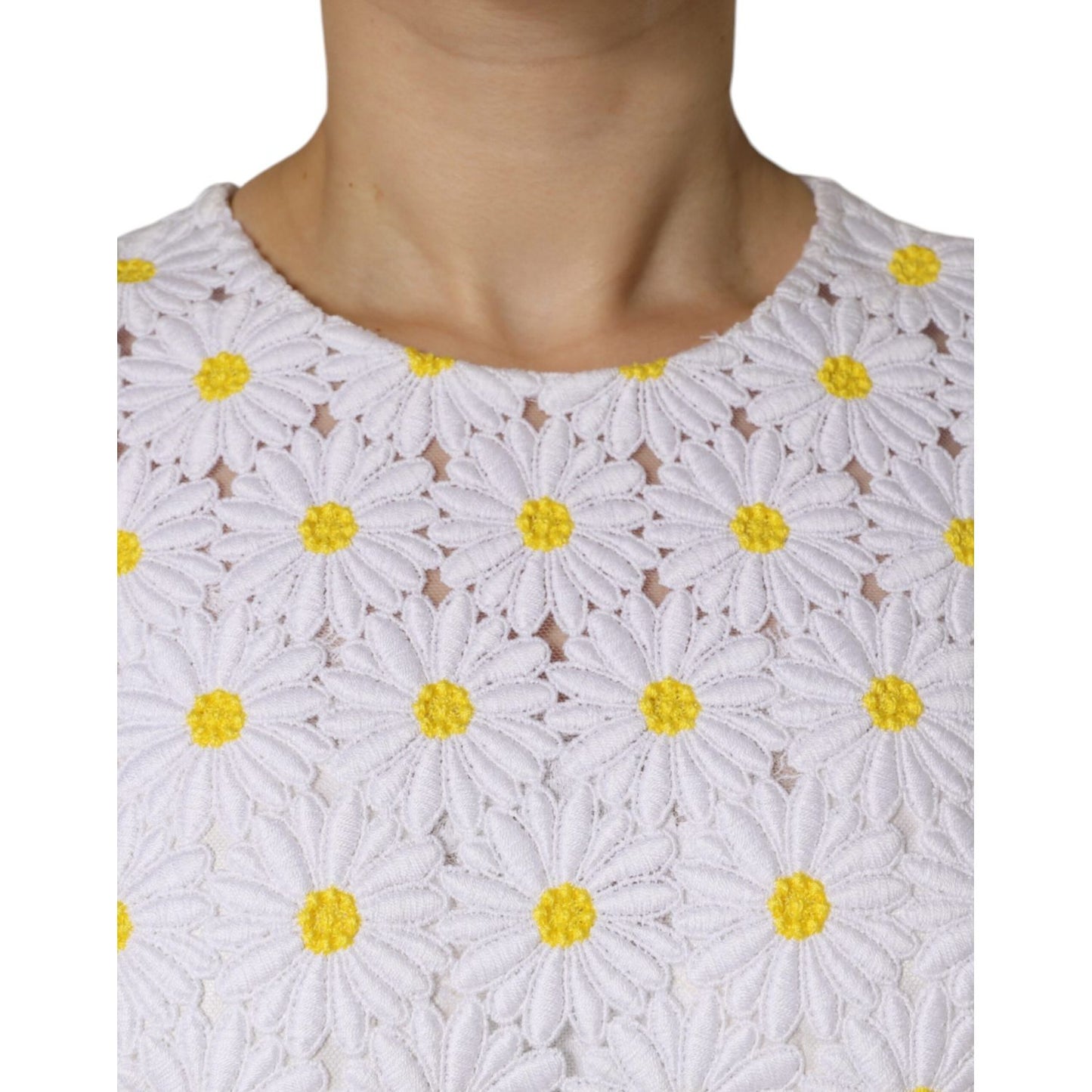 Dolce & Gabbana White Daisy Macrame Lace Sheath Midi Dress