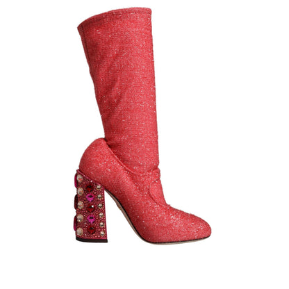Dolce & Gabbana Pink Crystal Lurex Fantasy High Boots Shoes