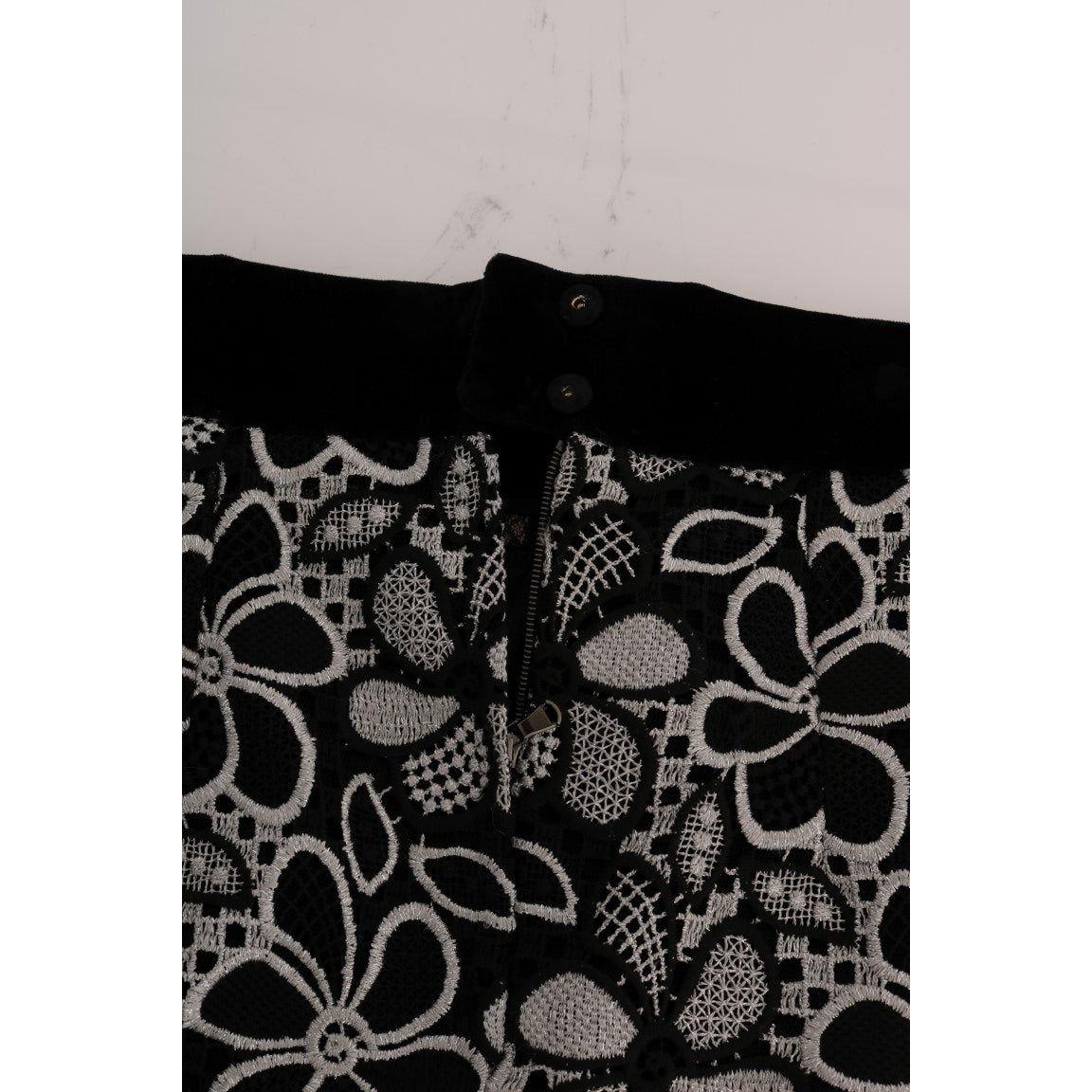 Dolce & Gabbana Floral Macramé Lace Crystal Button Skirt