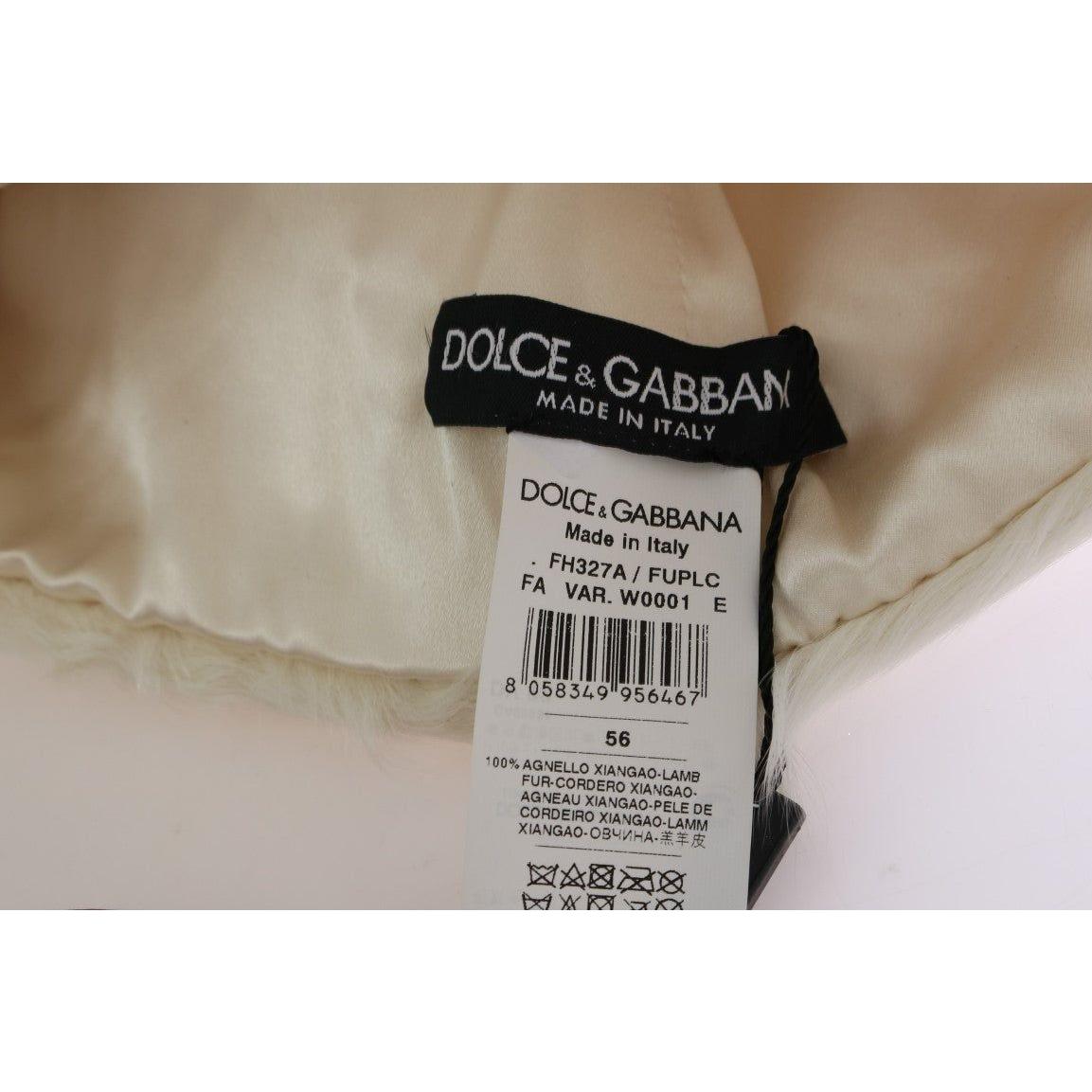 Dolce & Gabbana White Xiangao Lamb Fur Beanie Beanie Hat