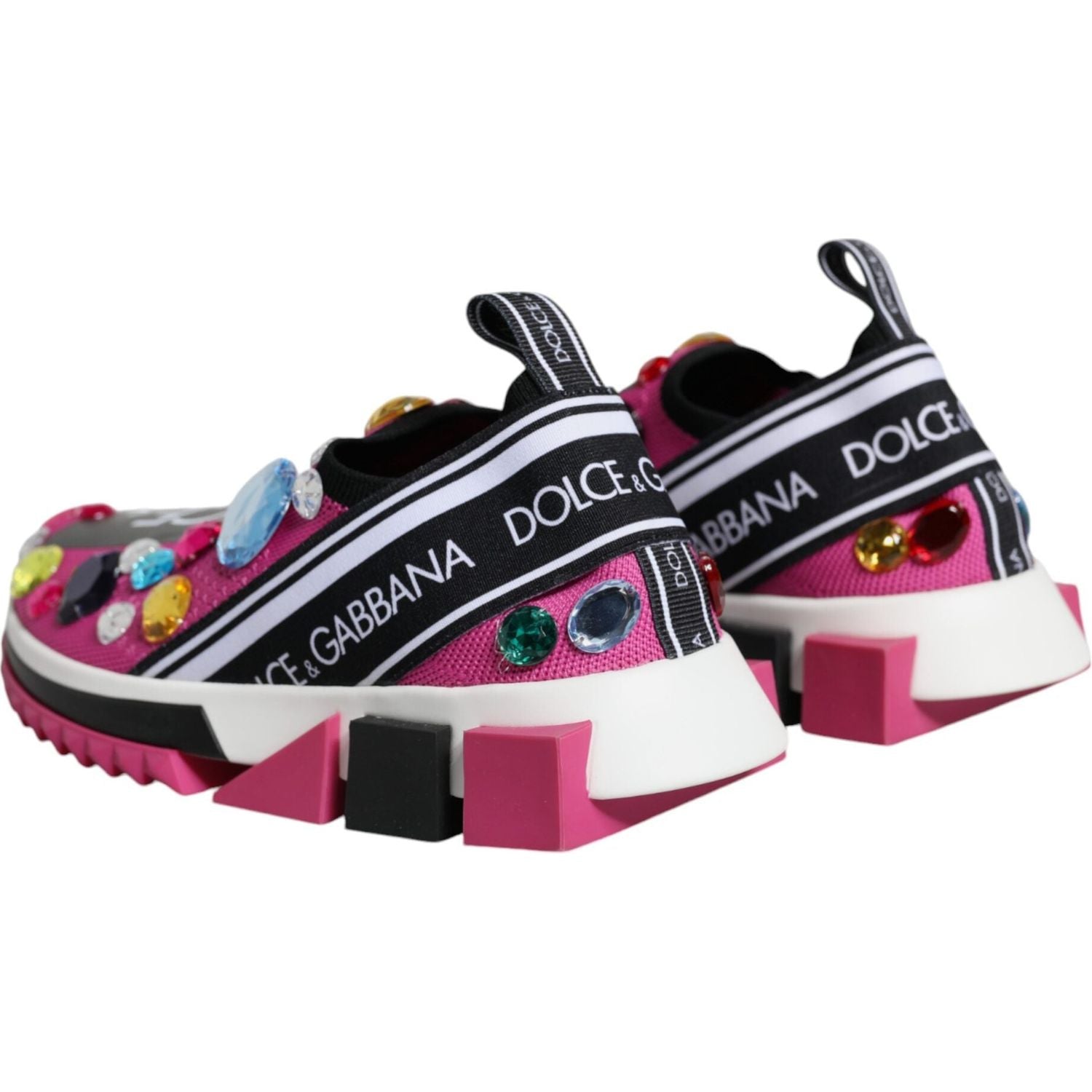 Dolce & Gabbana Pink Sorrento Crystals Low Top Sneakers Shoes