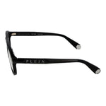 Side view of Philipp Plein Black Men Glasses Frame in full-rim cellulose acetate with branded temples, demo lenses, and no spring hinge.