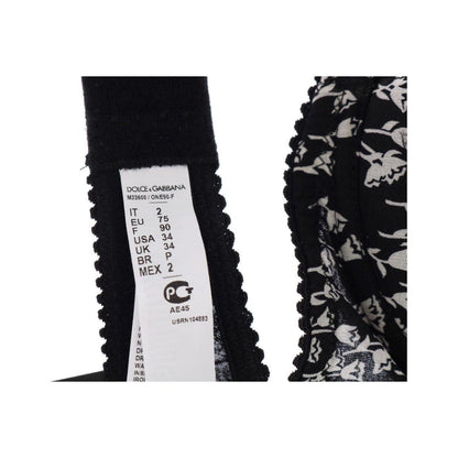 Dolce & Gabbana Black Silk White Lace Stretch Underwear Bra