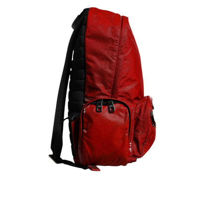 Dolce & Gabbana Red Patent Leather Logo Plaque Backpack Bag