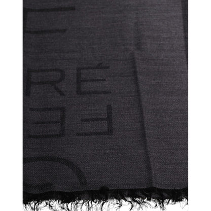 GF Ferre Dark Gray Wool Viscose Foulard Patterned Scarf