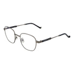 Hackett Gray Men Glasses Frame with gunmetal full-rim metal design, square style, with demo plastic lenses and branded case included.