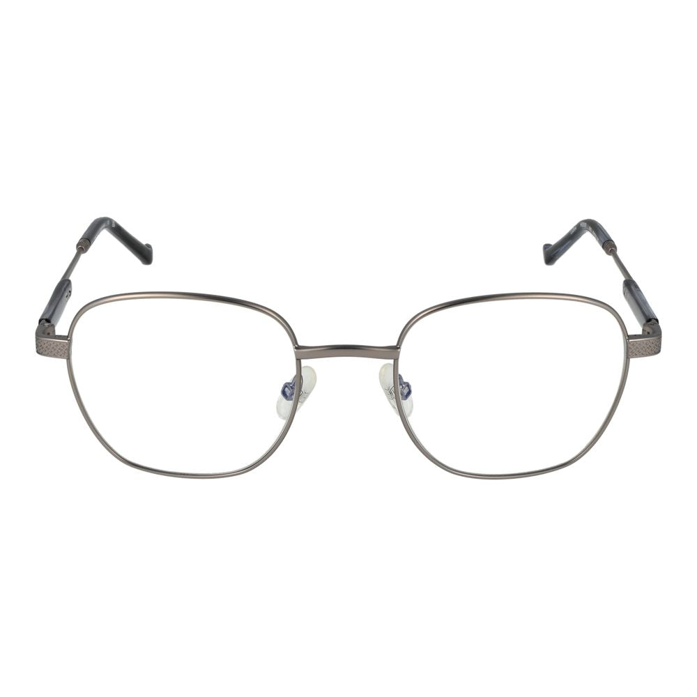 Hackett Gray Men Glasses Frame, gunmetal full-rim square style with metal frame and demo lenses, size 51-21-145.