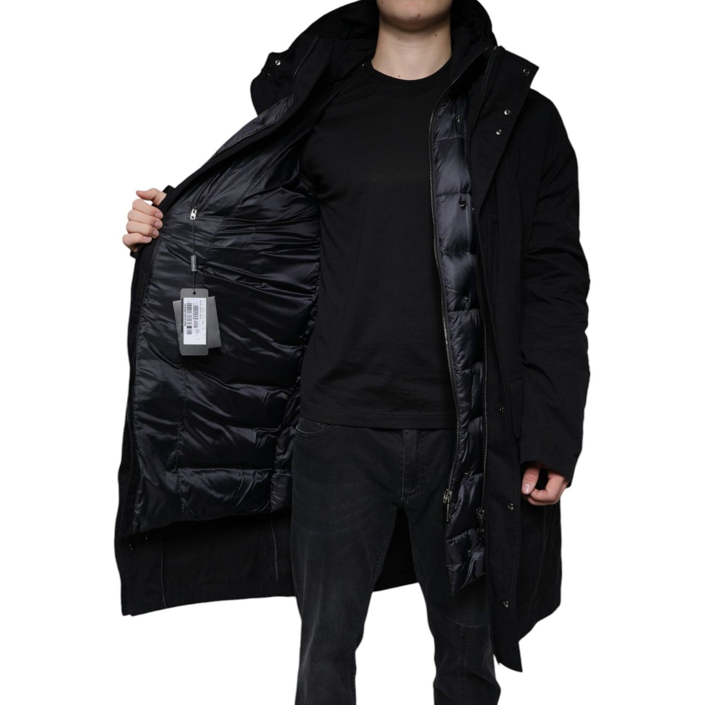 Dolce & Gabbana Black Hooded Parka Cotton Trench Coat Jacket