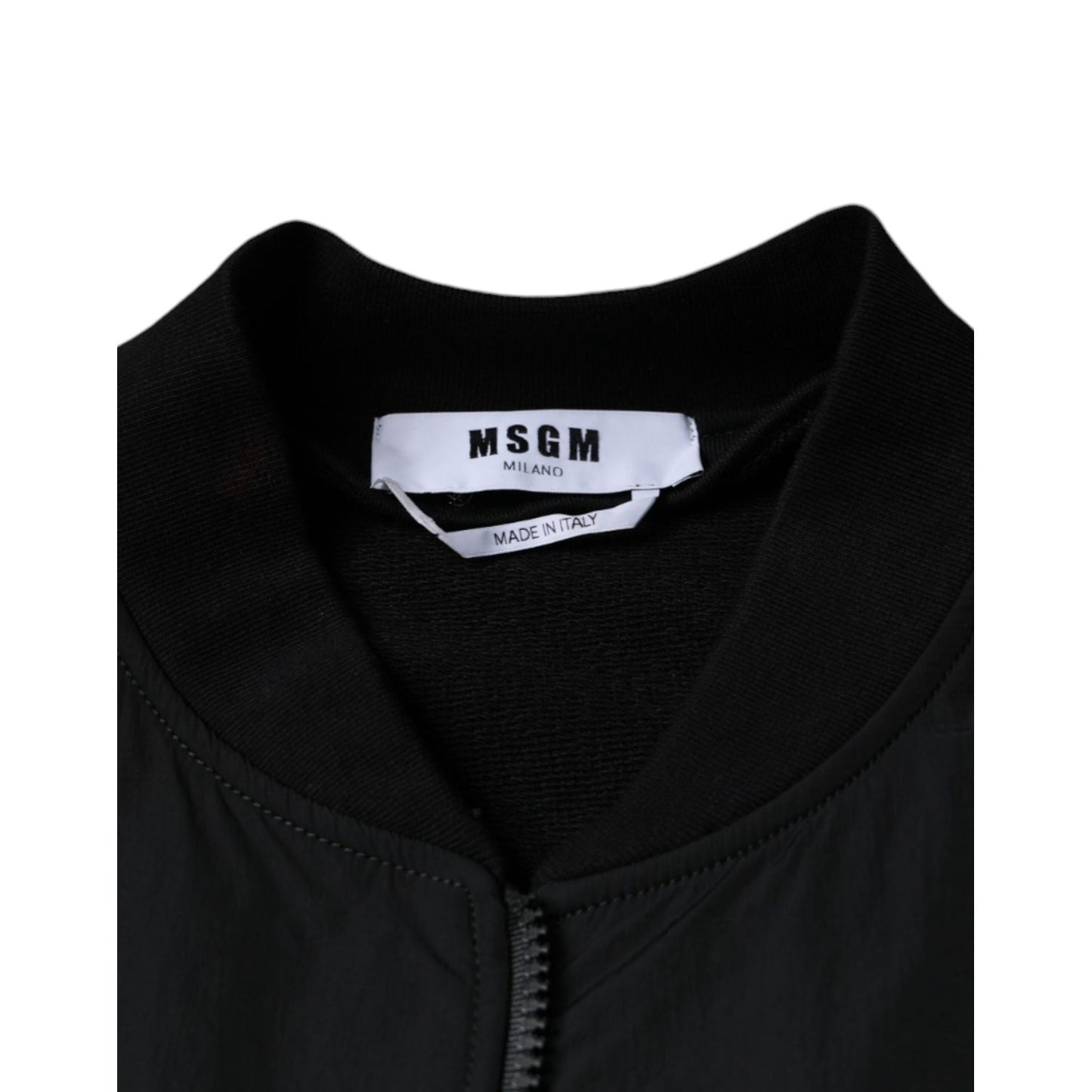 MSGM Black Cotton Full Zip Bomber Long Sleeves Jacket