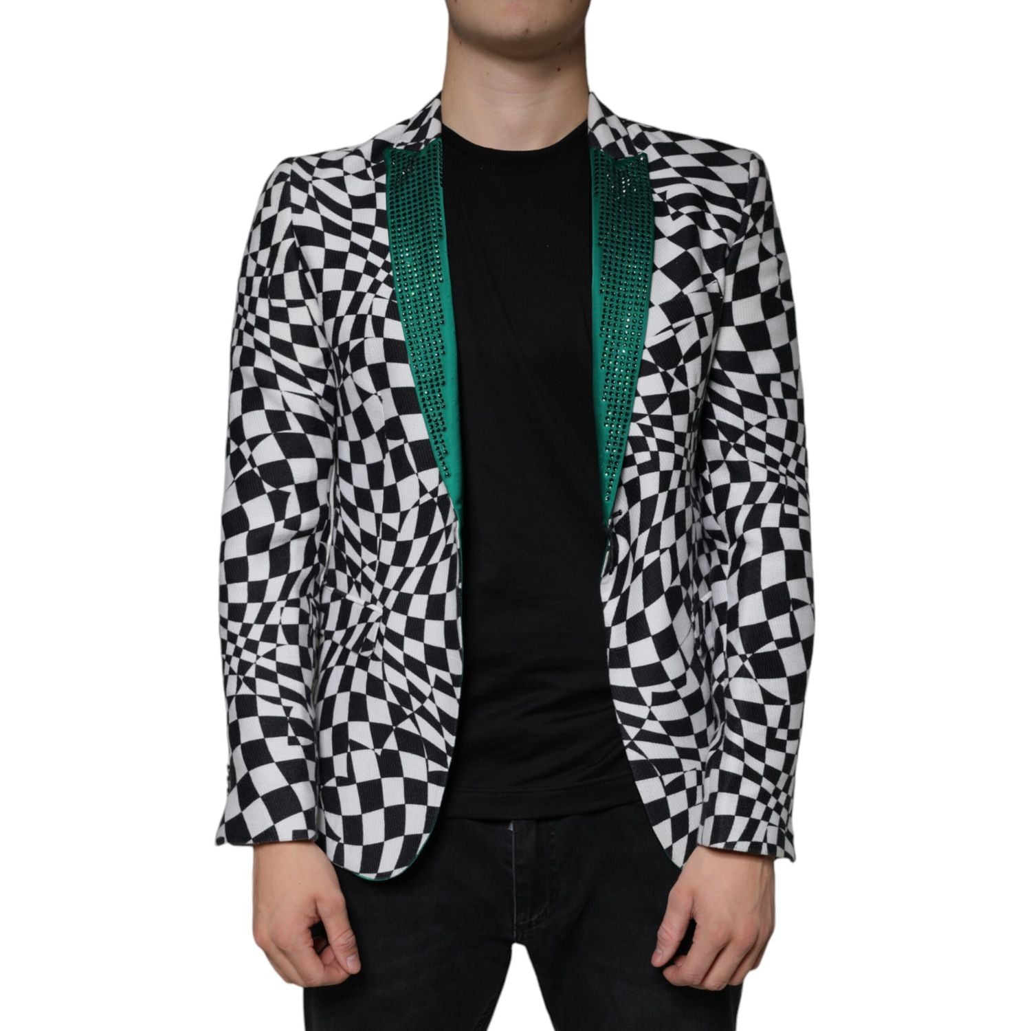 John Richmond Black White Checkered Crystal Single Breasted Blazer