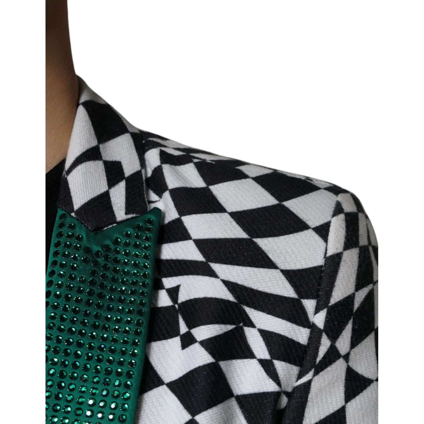 John Richmond Black White Checkered Crystal Single Breasted Blazer