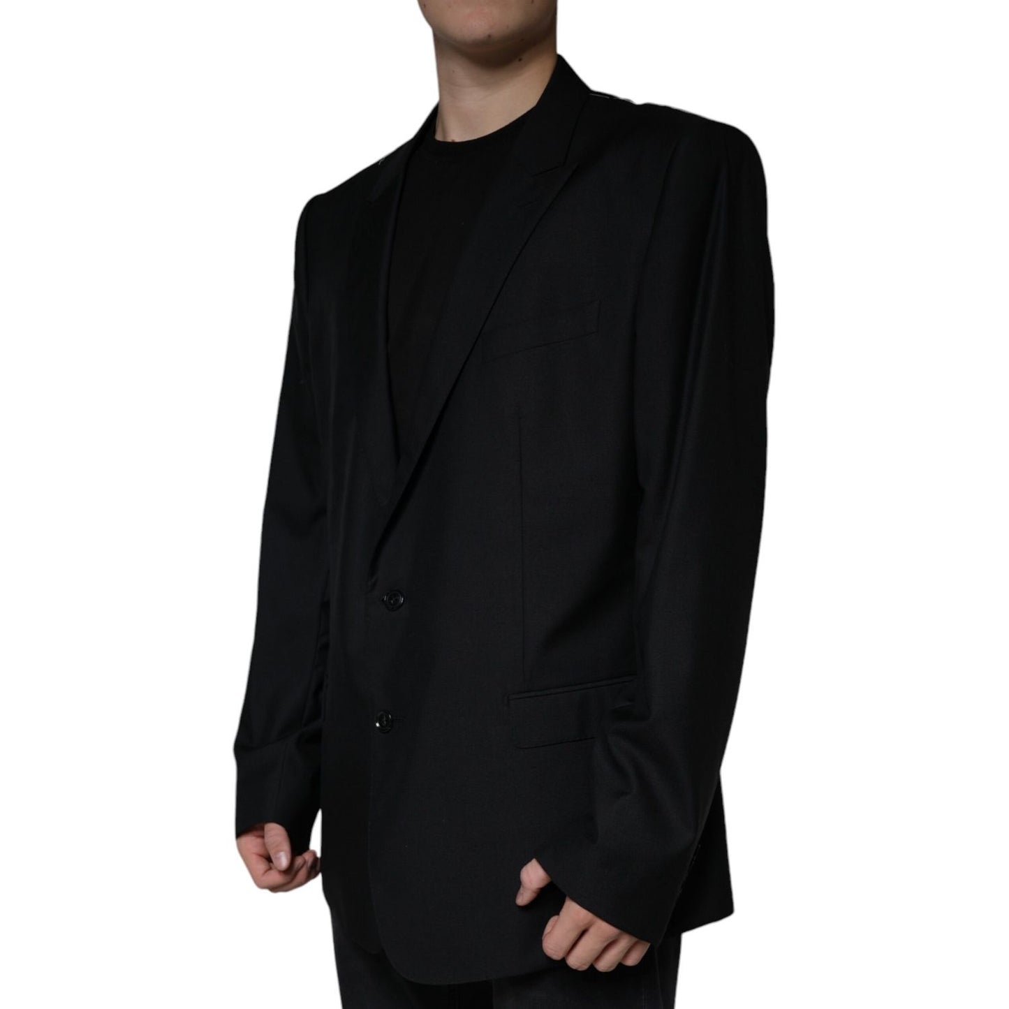 Dolce & Gabbana Black Wool Single Breasted Men Coat Blazer
